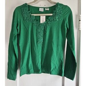 NWT TOGETHER embroidered floral neckline woman M green